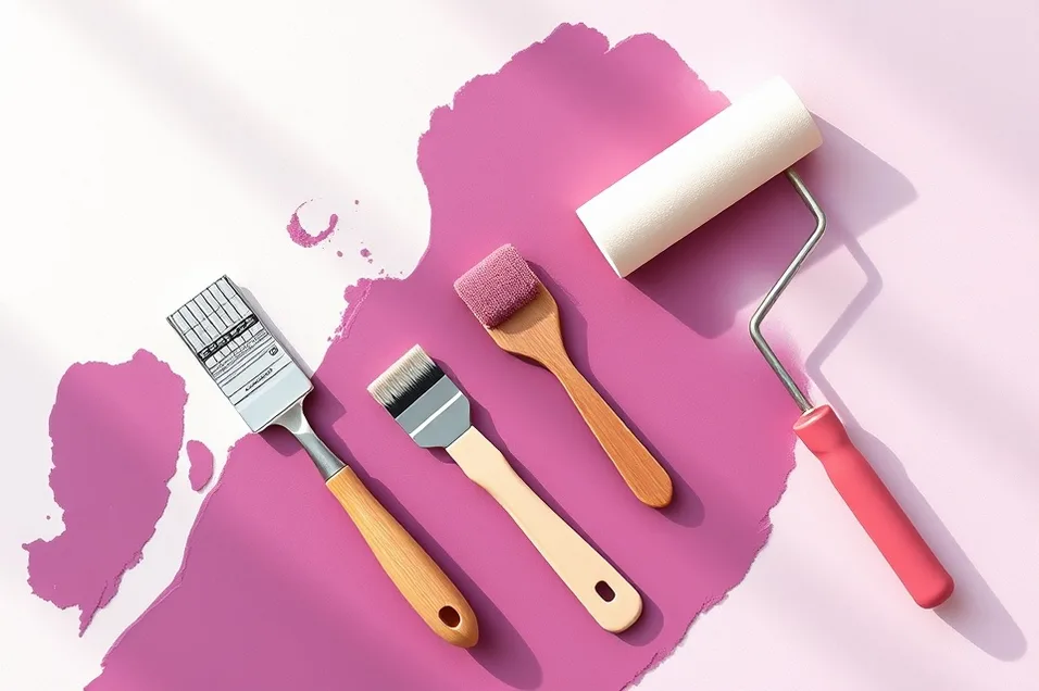 Outils de peinture disposés dans l'ordre des étapes du chantier