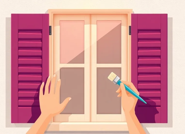 Mise en peinture au pinceau de volets et d'encadrements en bois