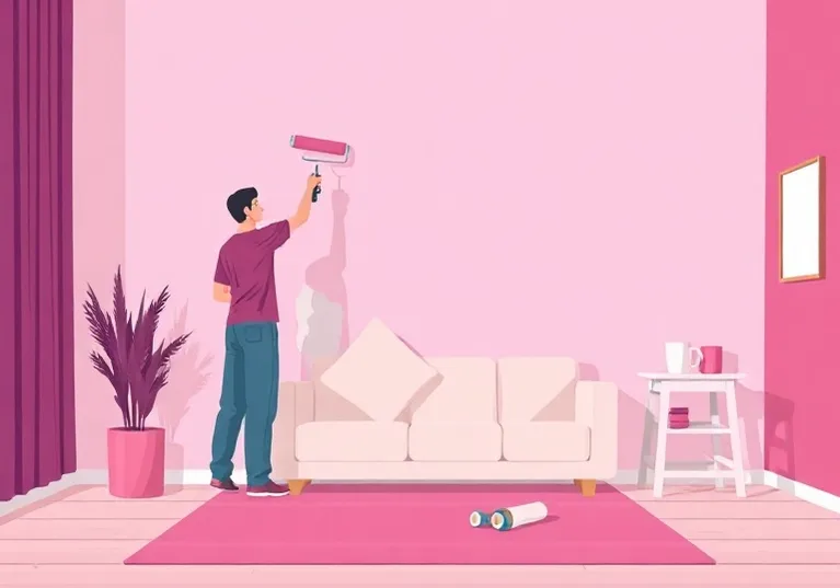 Peintre appliquant la peinture au rouleau sur un mur de salon